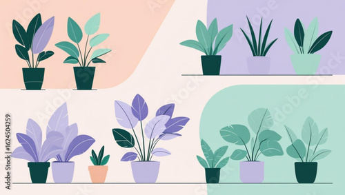 Set of potted houseplants in a modern