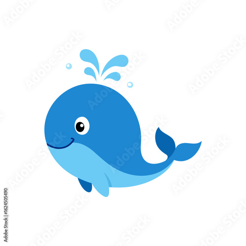 Happy blue whale spouting water cartoon