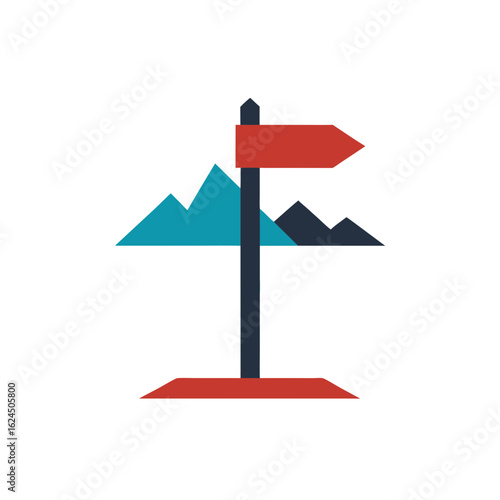 Directional signpost with mountain landscape
