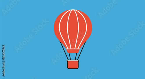 Red balloon rising in blue sky, flat design style, used in website design