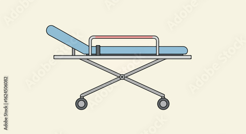 Empty gurney in a room for patients' transport, vector in flat style with background
