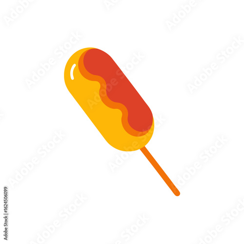 Simple cartoon corn dog with ketchup drizzle