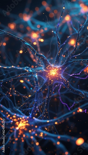 Neural Network Activity with Glowing Brain Connections, High-Resolution Concept Art	
