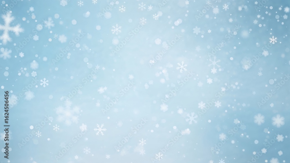 Cold season setting with snow gently falling on a blue background and space for content Cold season setting with snow gently falling on a blue background and space for content