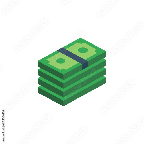 Stack of green banknotes tied with a blue band