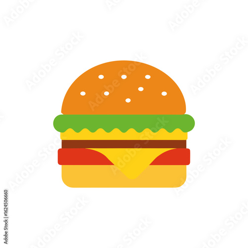 Stylized flat icon of a delicious cheeseburger