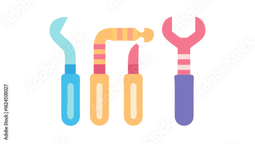 Illustration of repair tools set including wrench hammer and scraper for diy and home improvement projects