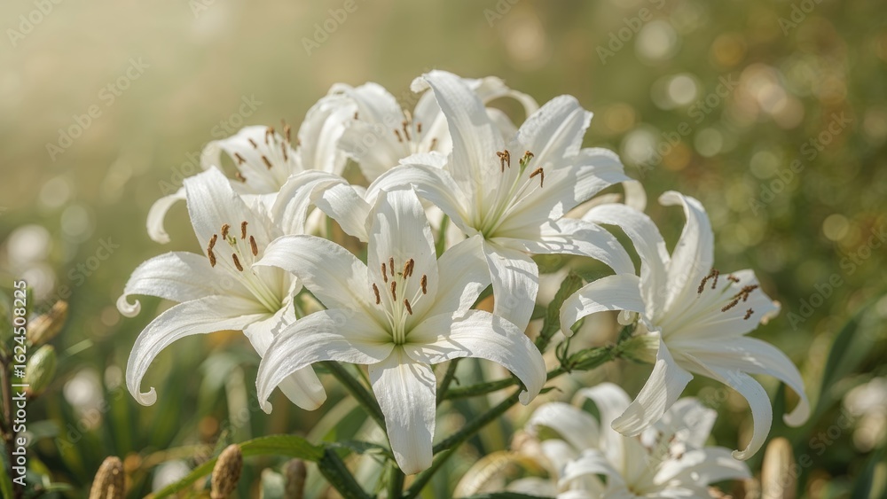Obraz premium White lilies in full bloom in summertime