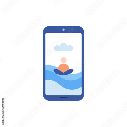 Smartphone meditation app with person on water and cloud