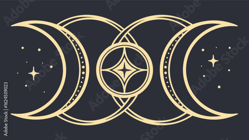Triple moon goddess symbol wicca pagan crescent moon phases astrology celestial witchcraft spiritual emblem design