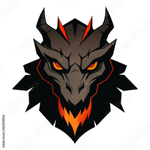 Fearsome Dragon Head with Cracked Rock Details and Ember Glow in Vector Style
