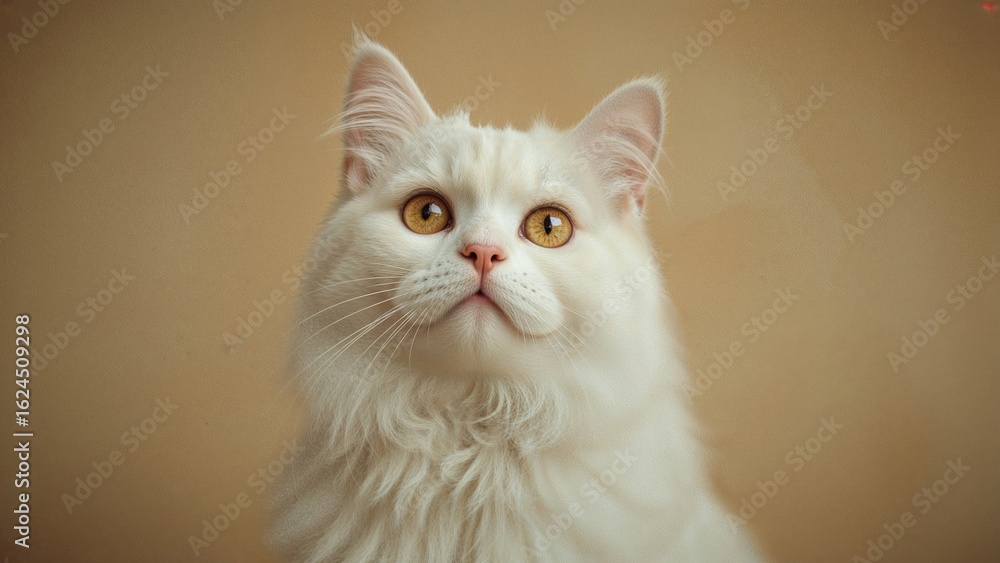 Fototapeta premium Pale kitty with golden eyes staring skyward