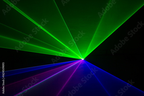 Blue, green, and red laser beams
