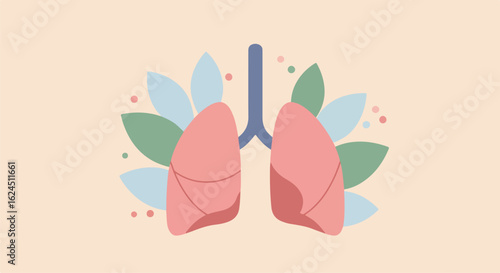 Lungs with Leafy Decor Respiratory Health Illustration, Light Background