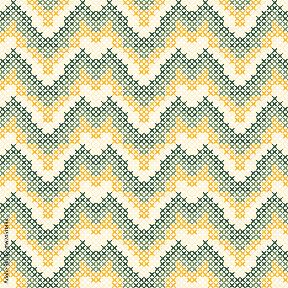 Fototapeta premium Seamless abstract geometric pattern with textured yellow and brown triangles for vintage fabric design