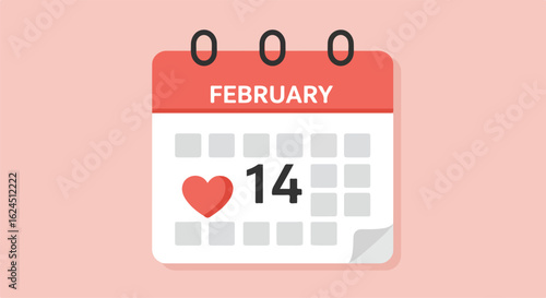 February calendar icon shows 14th with heart on pink background, useful for design