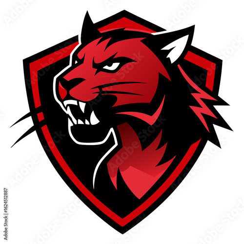 Roaring Jungle Panther with Scarred Face in Blood-Red Competitive Badge