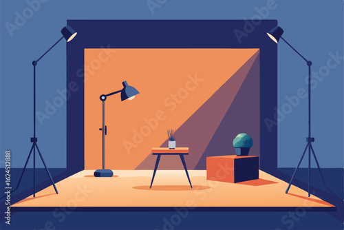 scene of interior photo shoot setup with lights an.eps