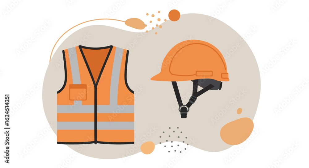 Fototapeta premium Safety Gear Vest and Helmet on Abstract Background for Construction