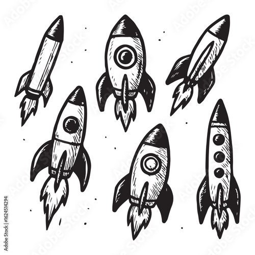 Whimsical Rocket Parade in Bold Sketches