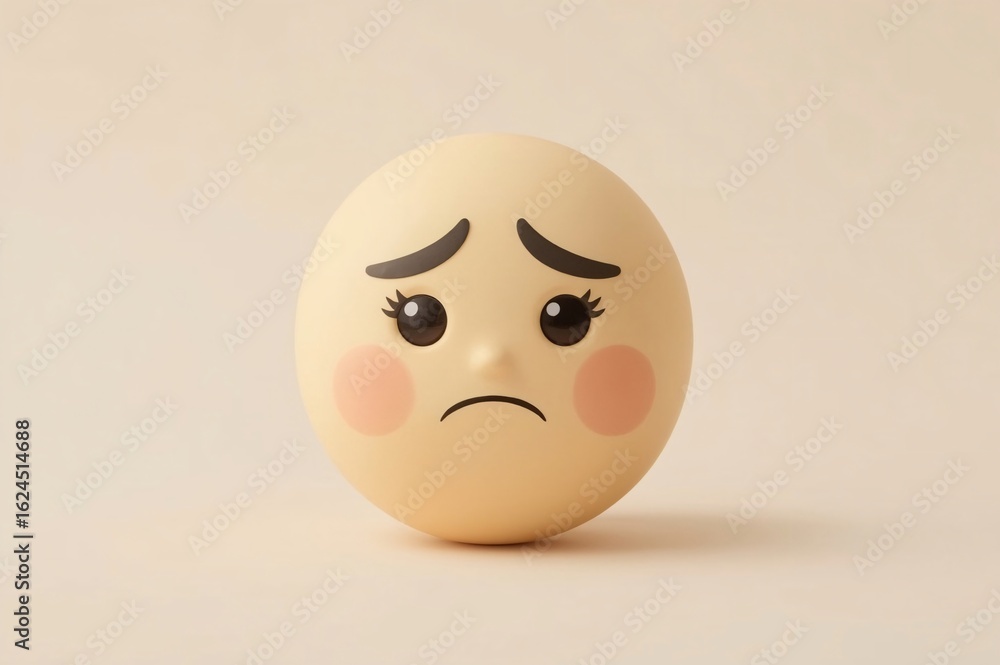 Fototapeta premium Sad emoji, 3D render, beige background, digital illustration, social media