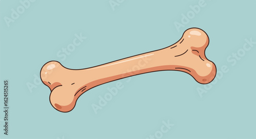 Canine bone lying in simple, flat design on light blue background for pet product