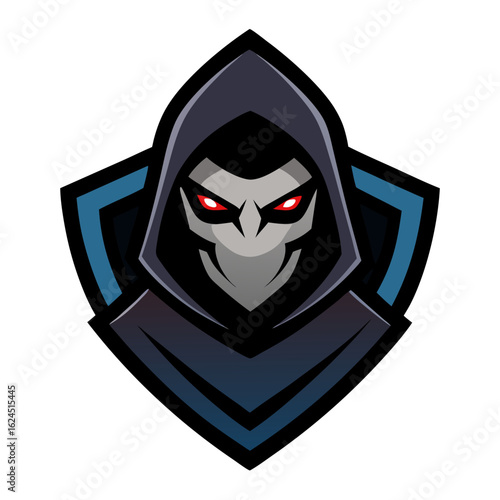 Stealth-Themed Emblem with Masked Figure and Sharp Shadowed Texture