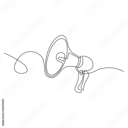 Megaphone public horn speaker continuous single line art drawing vector illustration.