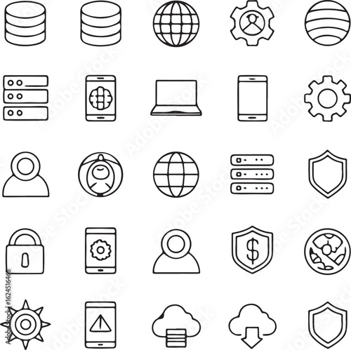 Digital Technology and Security Line Icons