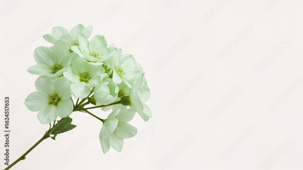 Fototapeta premium Observe the lively movement of spring blossoms fluttering over a pale cream surface, representing the idea of a summer wallpaper.