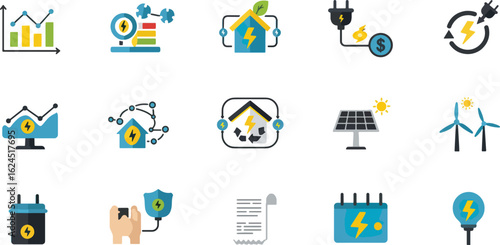 Flat design icons renewable energy sustainability