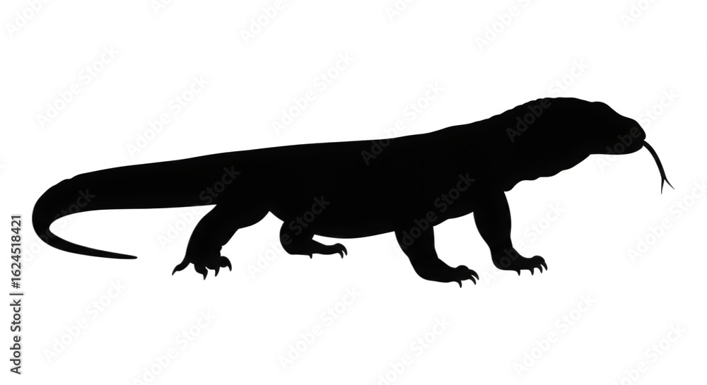 Obraz premium Silhouette of a large lizard with a forked tongue extended