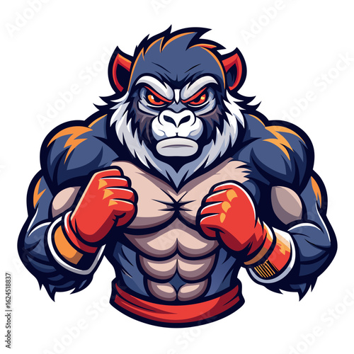 Boxing Primate Mascot with Intense Gaze and Shadows for Combat-Sport Branding