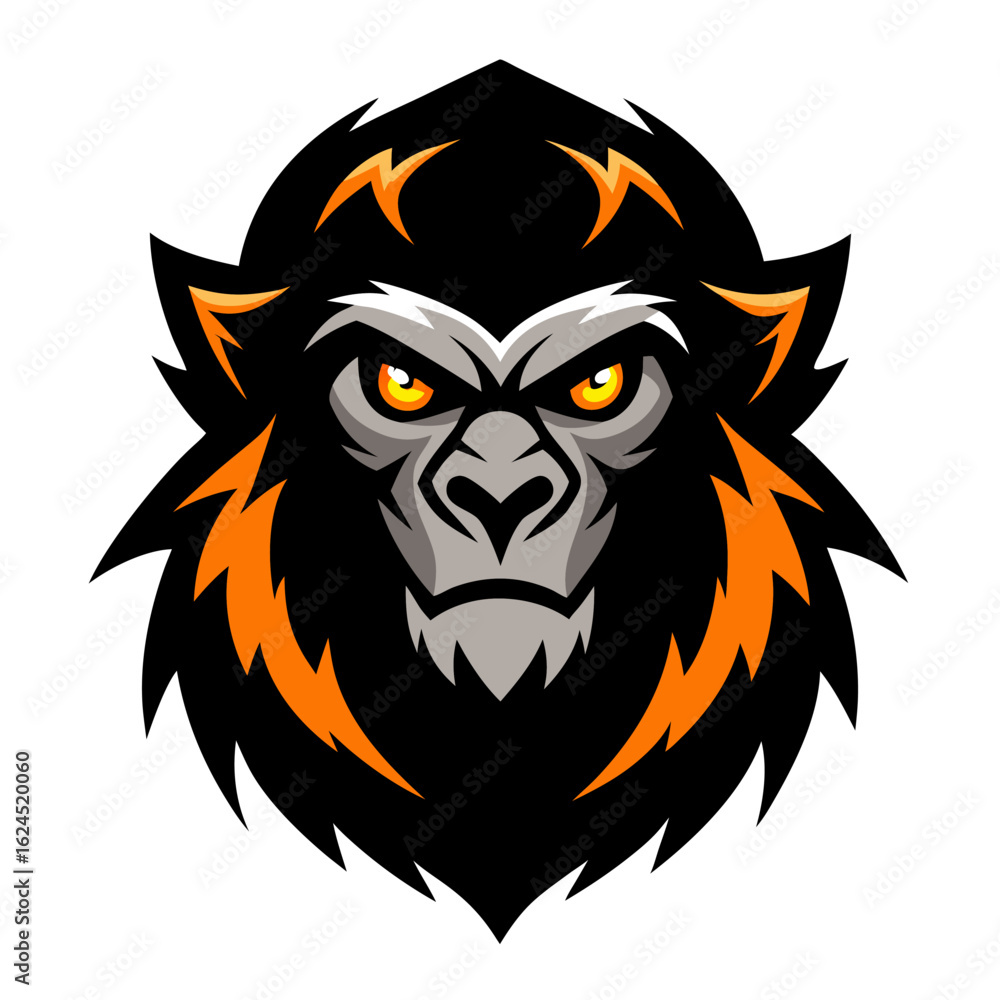 Obraz premium Techno-Furred Primate Mascot with Glowing Eyes in Clean Vector Esports Emblem