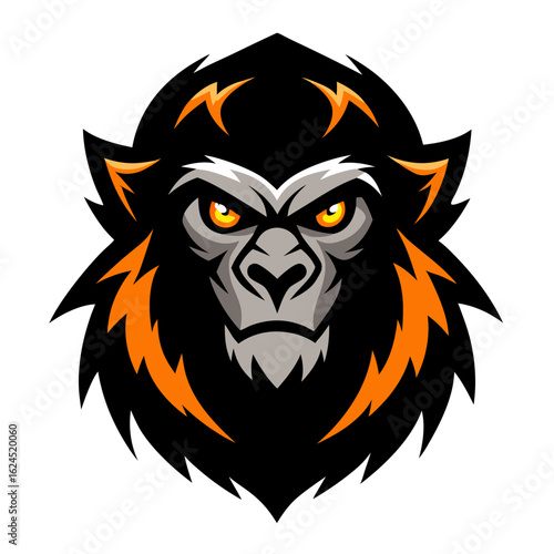 Techno-Furred Primate Mascot with Glowing Eyes in Clean Vector Esports Emblem