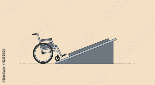 Wheelchair rolling up ramp, accessibility, disabled access, building entrance