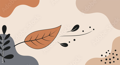 Decorative design with a leaf and fluid shapes on a light background