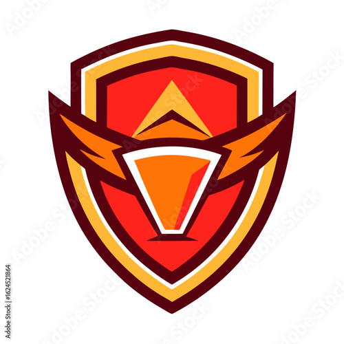 Stylized Championship Cup in Orange-Red Gradient with Bold Shadows in Vector Shield Emblem