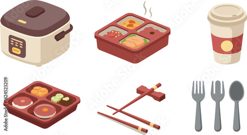 Food utensils and meal containers illustration