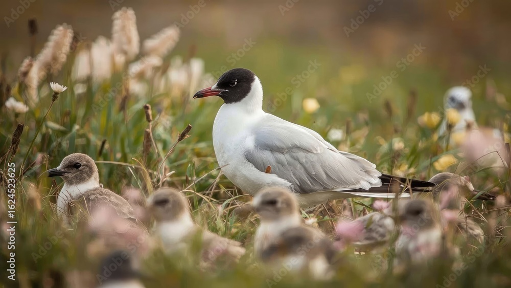 Obraz premium Colony of Black-headed Gulls in Their Natural Habitat During Spring