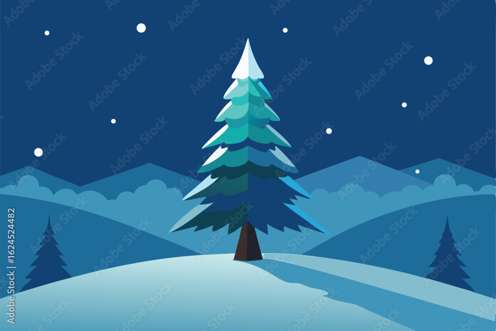 Fototapeta premium snow covered pine tree background with glowing lig.eps