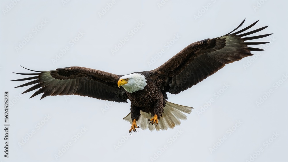 Naklejka premium Majestic Bald Eagle Gliding with Open Claws