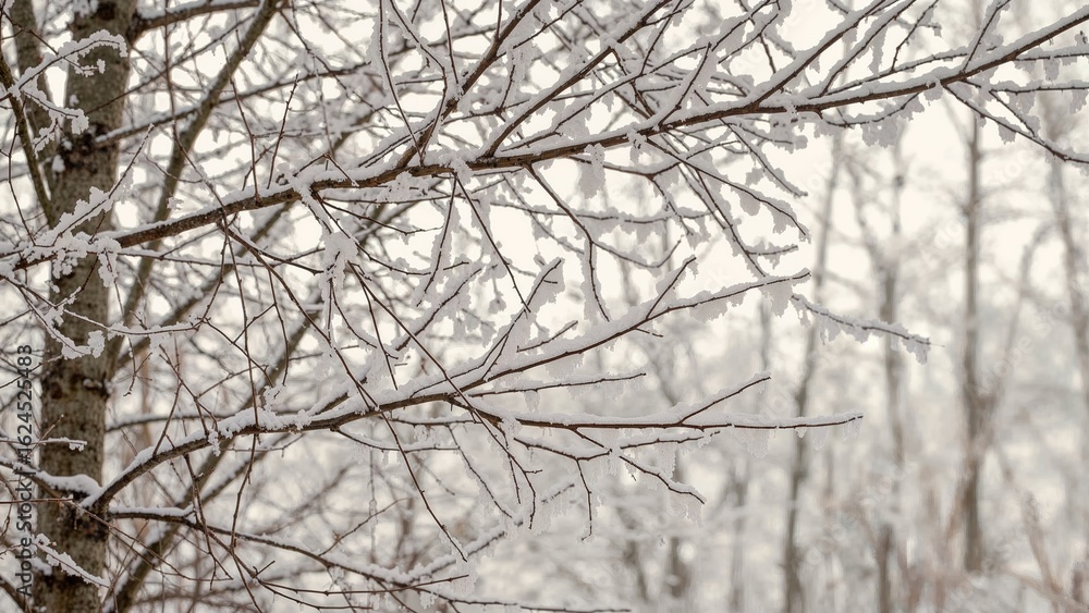 Nature's winter texture: snowy birch limbs outlined against the sky in a forest setting Nature's winter texture: snowy birch limbs outlined against the sky in a forest setting
