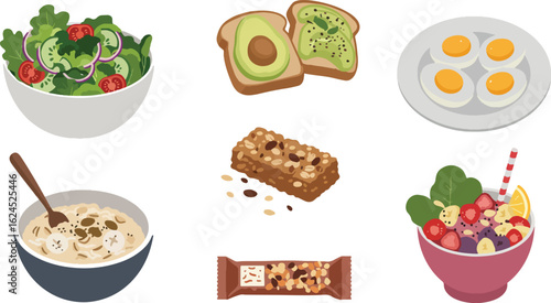 Healthy breakfast foods illustration