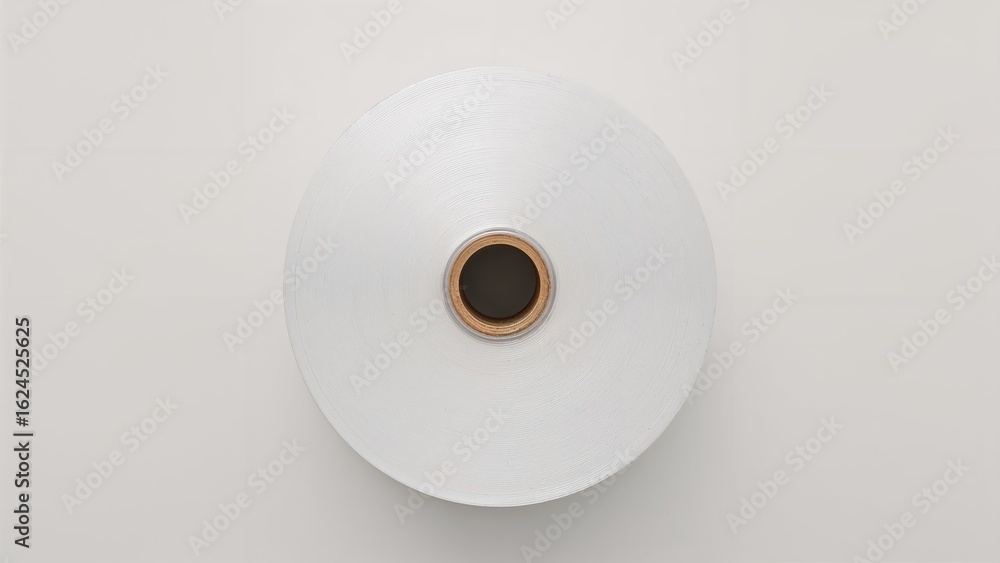 Overhead shot of a sizable spool of transparent food wrap film Overhead shot of a sizable spool of transparent food wrap film