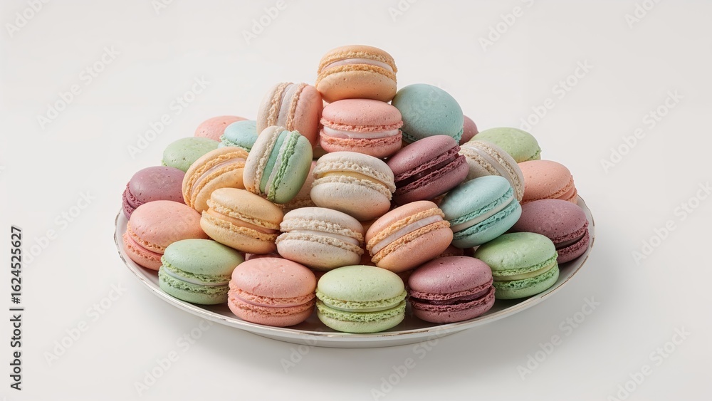 Fototapeta premium Large assortment of vibrant flavored macarons on a white background
