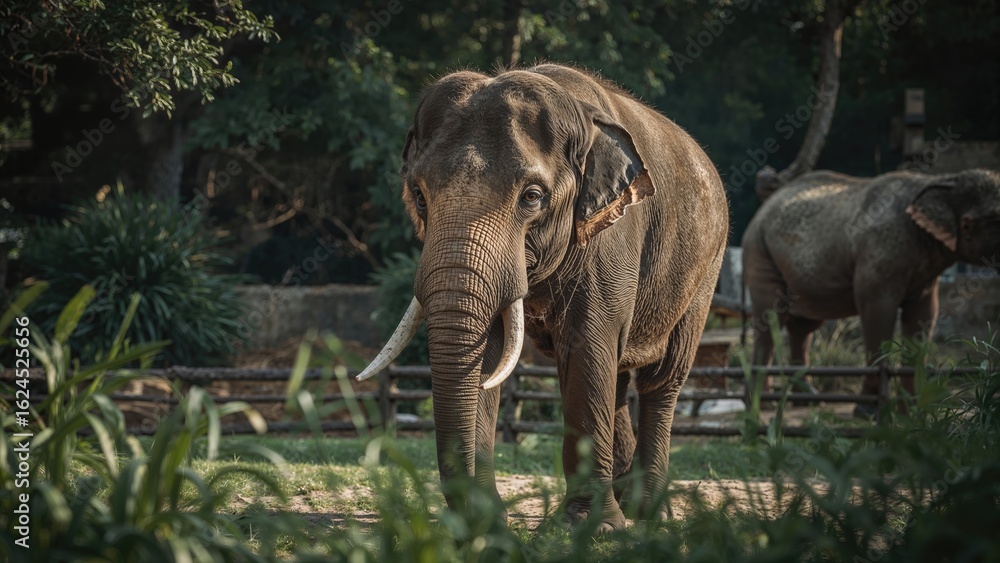 Fototapeta premium Huge Elephant Exploring the Zoo Grounds