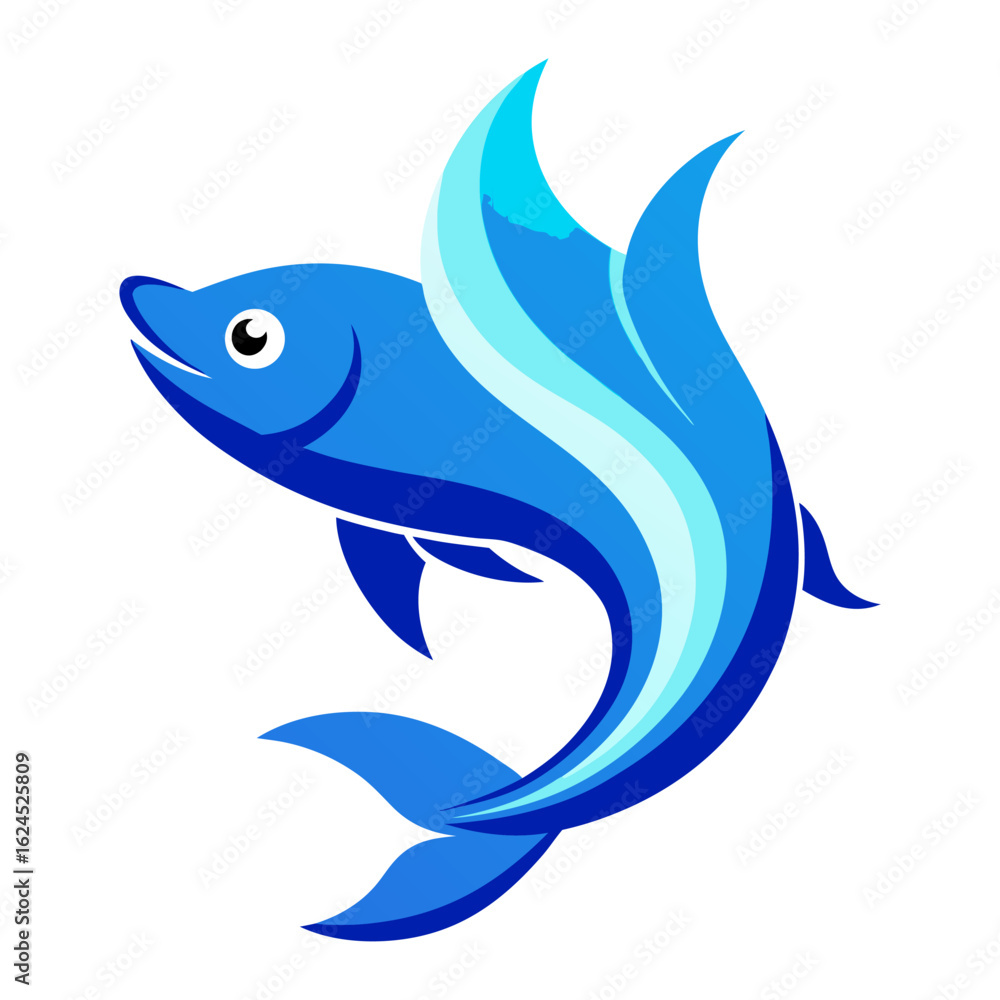 Fototapeta premium Blue Gradient Fish Leaping with Ripple Effects and Highlighted Fins