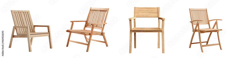 Teak Wood Garden Chairs Collection on White Background Teak Wood Garden Chairs Collection on White Background