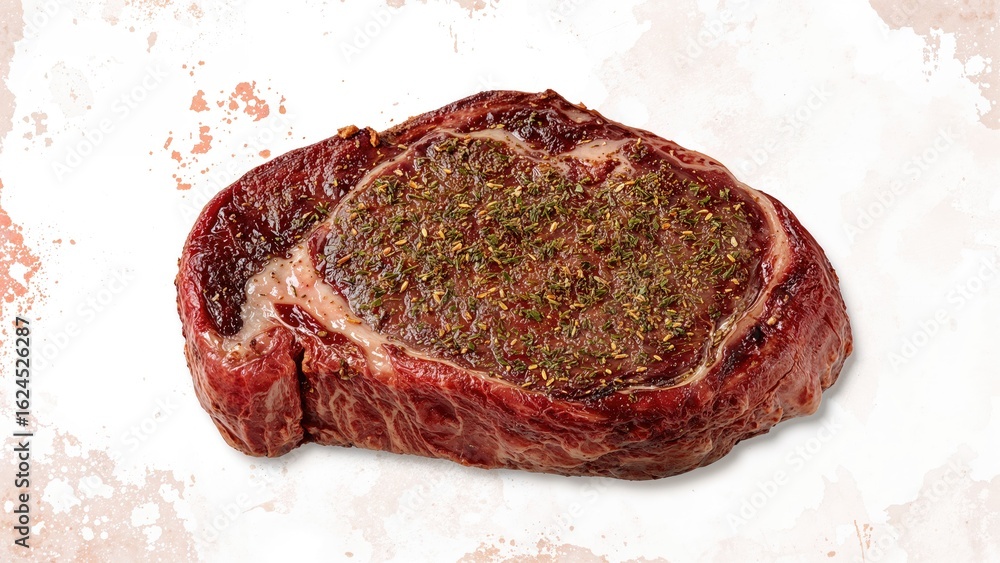 Obraz premium Hearty beef slice flavored with spices and cooking herbs